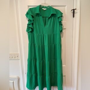 Umgee Green Ruffled Maxi Sundress with V-Neck
